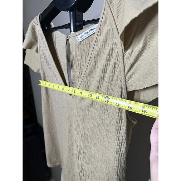 Free People We The Free Ruffle Sleeve Top Shirt Brown Medium - Picture 6 of 7